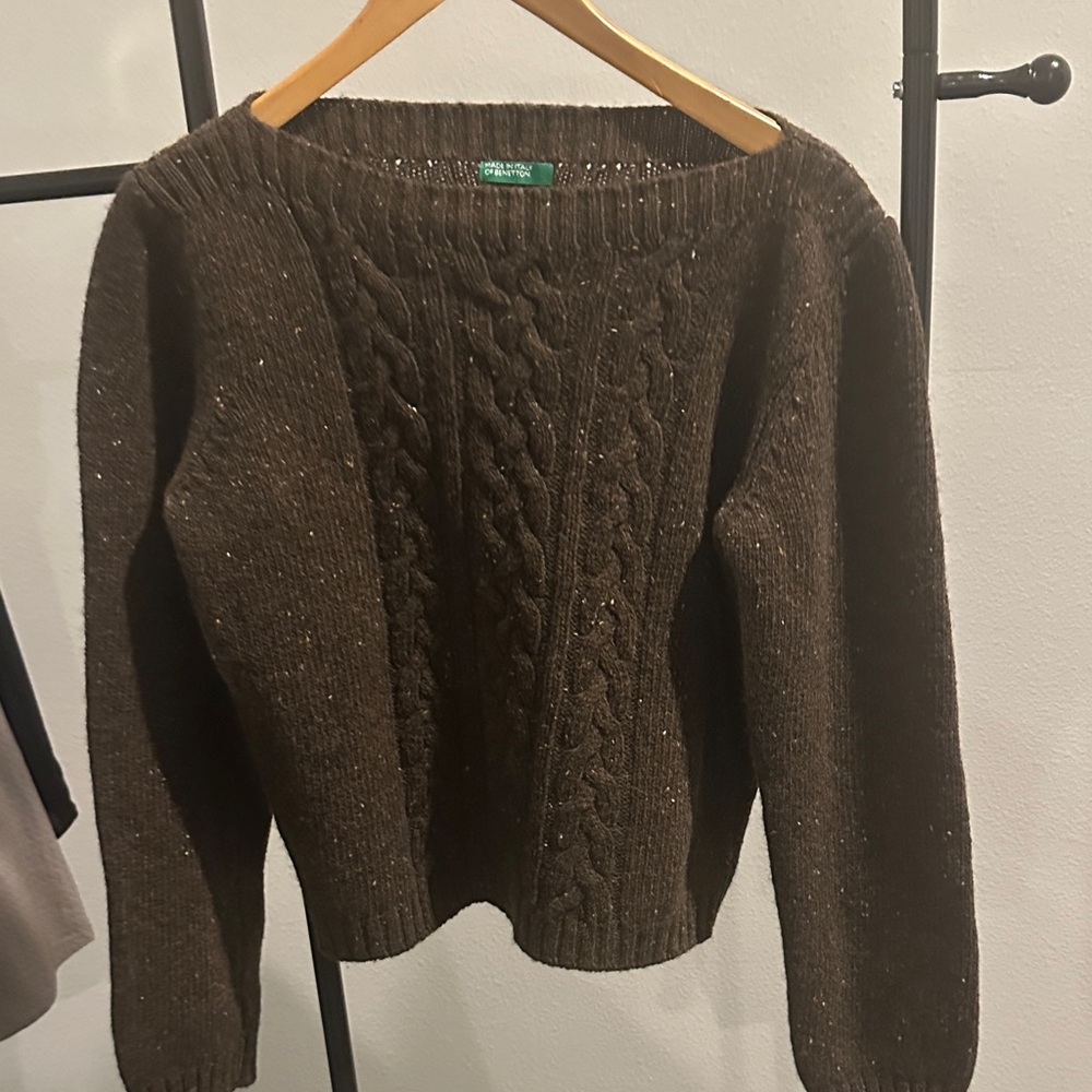 Benetton Brown Wool Cable Knit Sweater